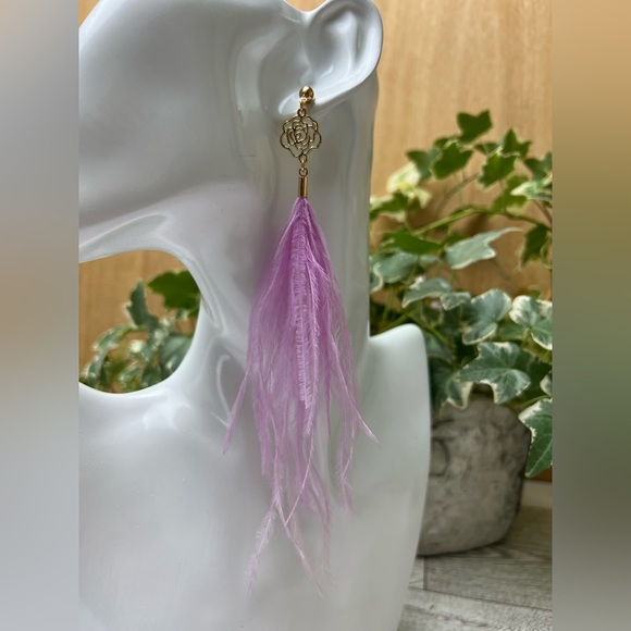 Long Dangle Pink Feather Hippie Chic Earrings - Flirty Boho Chic Earrings - Picture 4 of 15